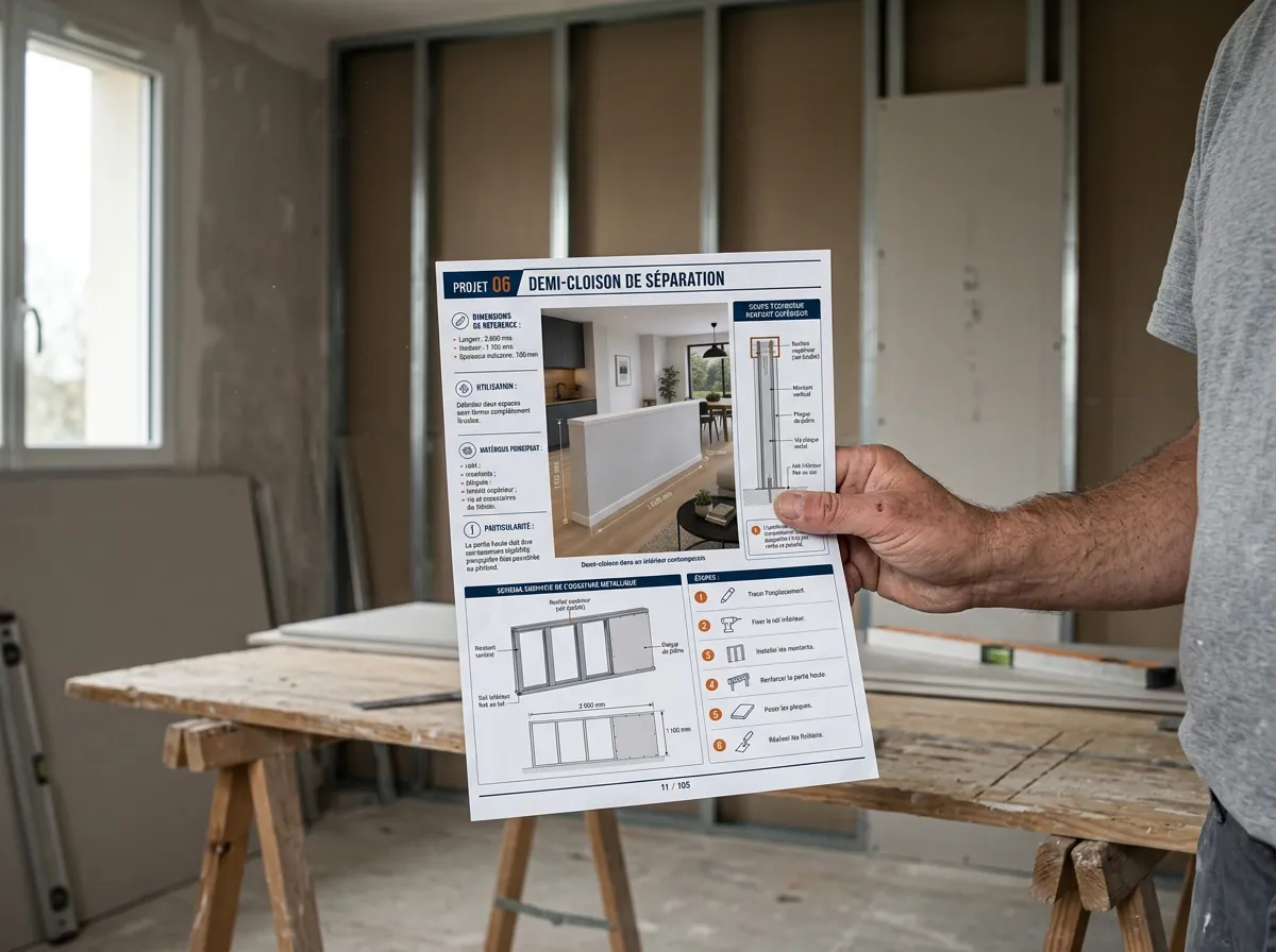 Plan de placo imprimé utilisé sur un chantier français