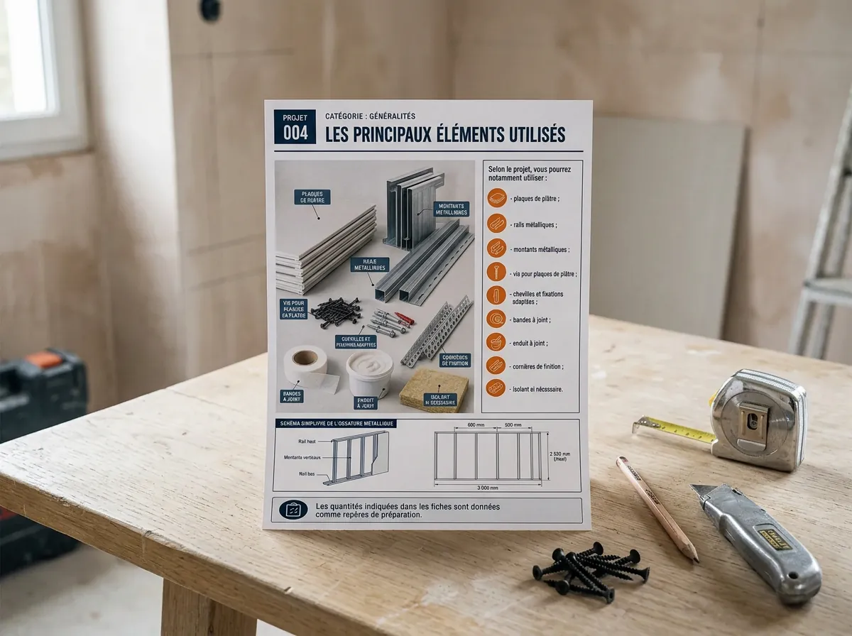 Plan de placo imprimé utilisé sur un chantier français