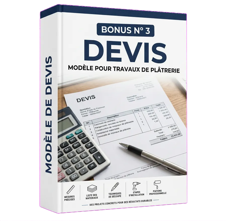 Mockup du bonus modèle de devis pour travaux de plâtrerie