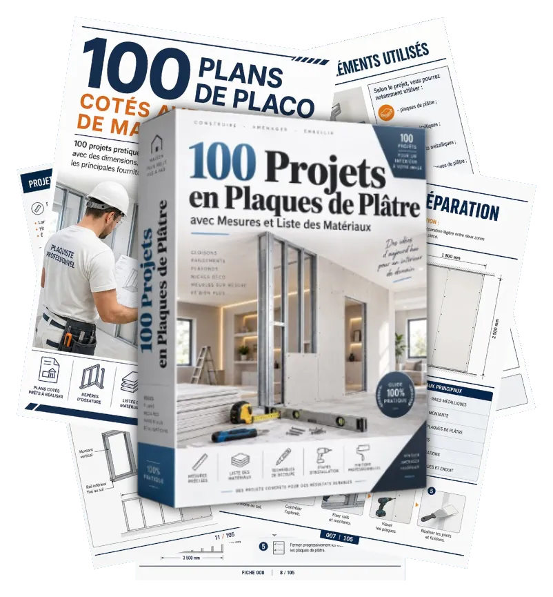 100 plans de placo cotés avec listes de matériaux
