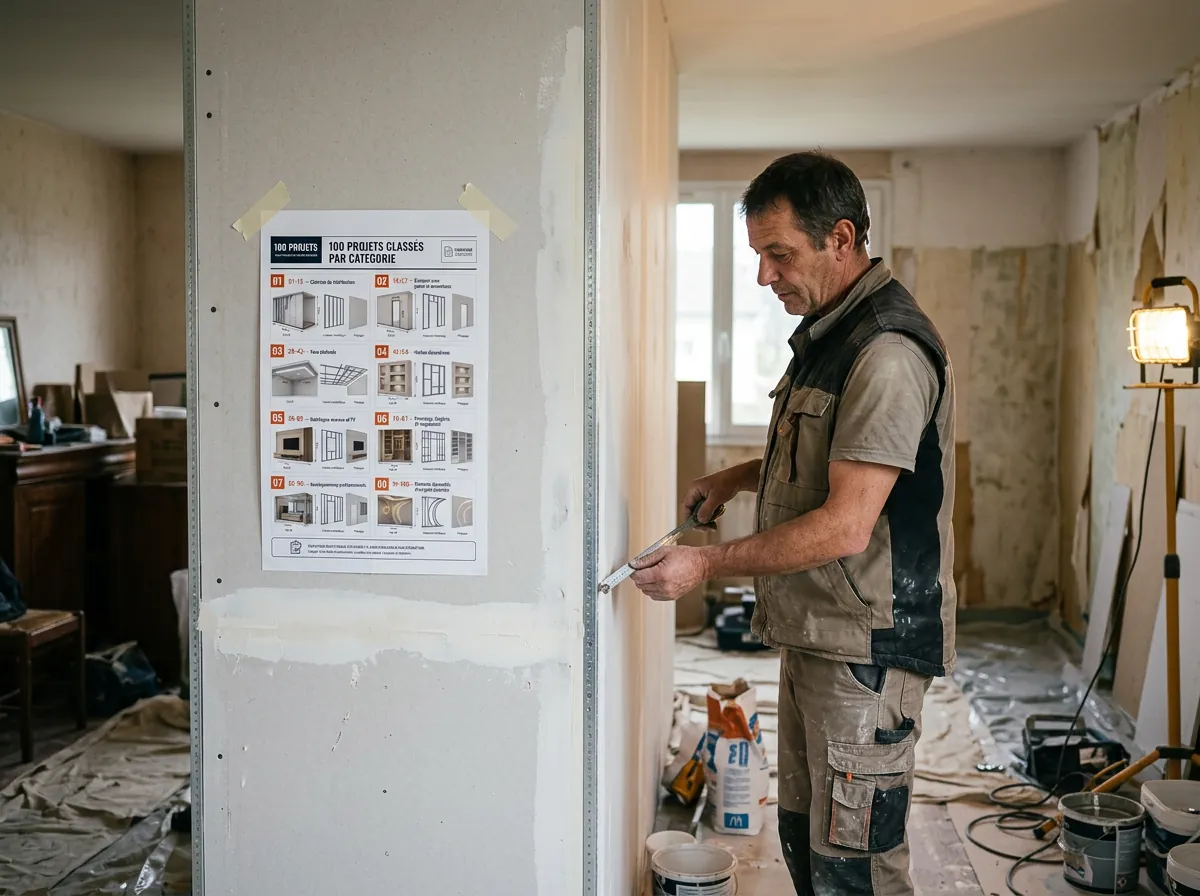 Plan de placo imprimé utilisé sur un chantier français
