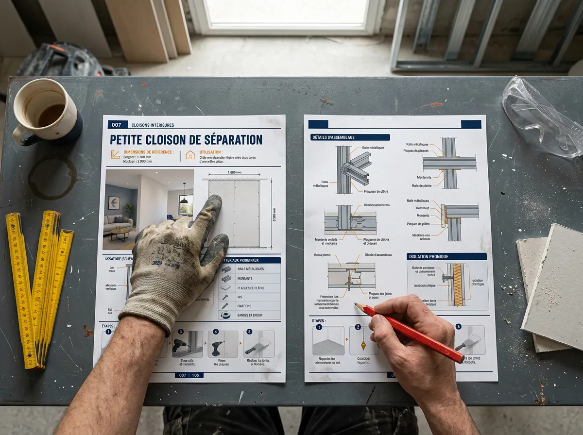Plan de placo imprimé utilisé sur un chantier français
